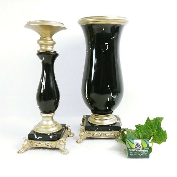 Candleholder and Vase Faux Marble  Set - Picture 8 of 8